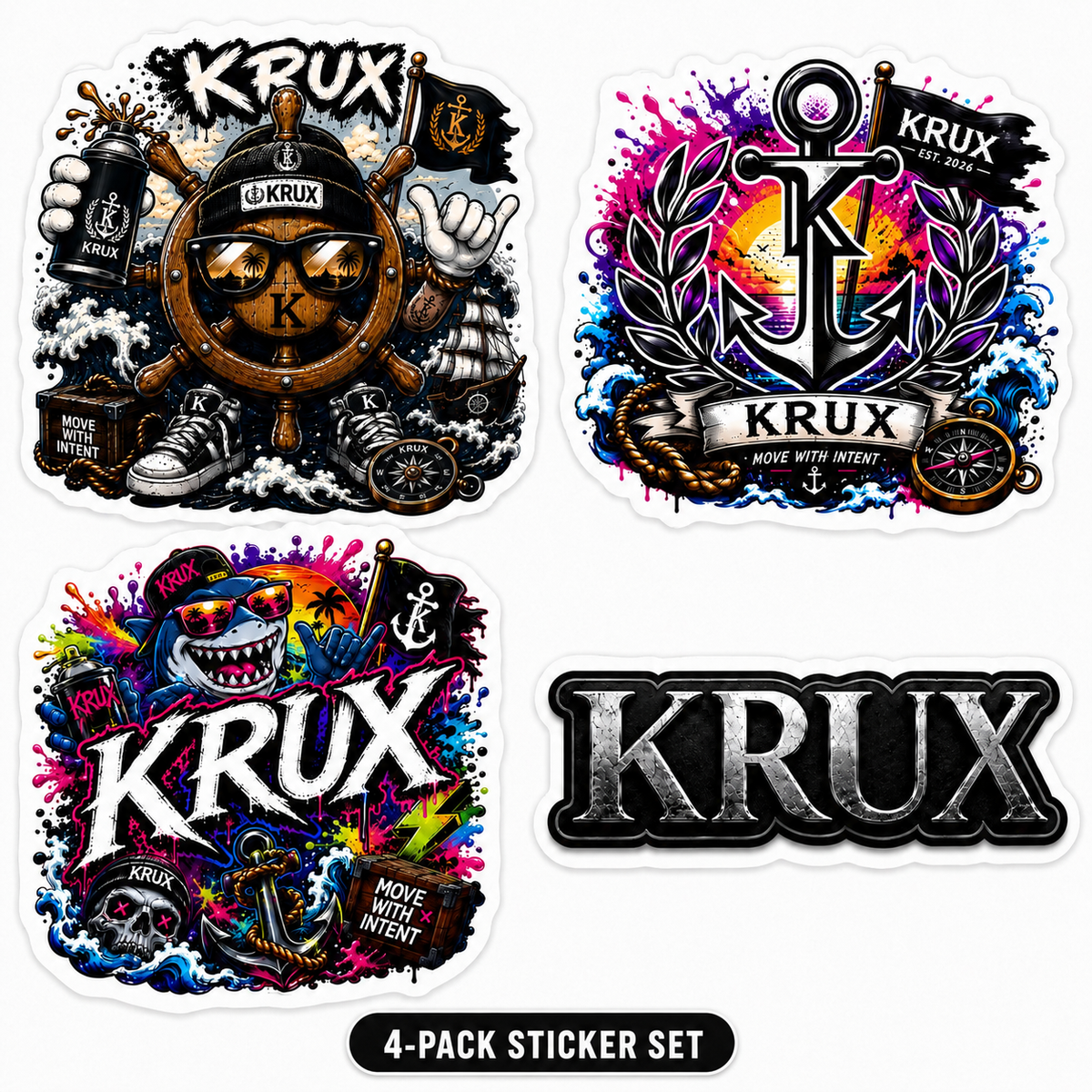 KRUX Captain's Sticker Pack — all 4 designs